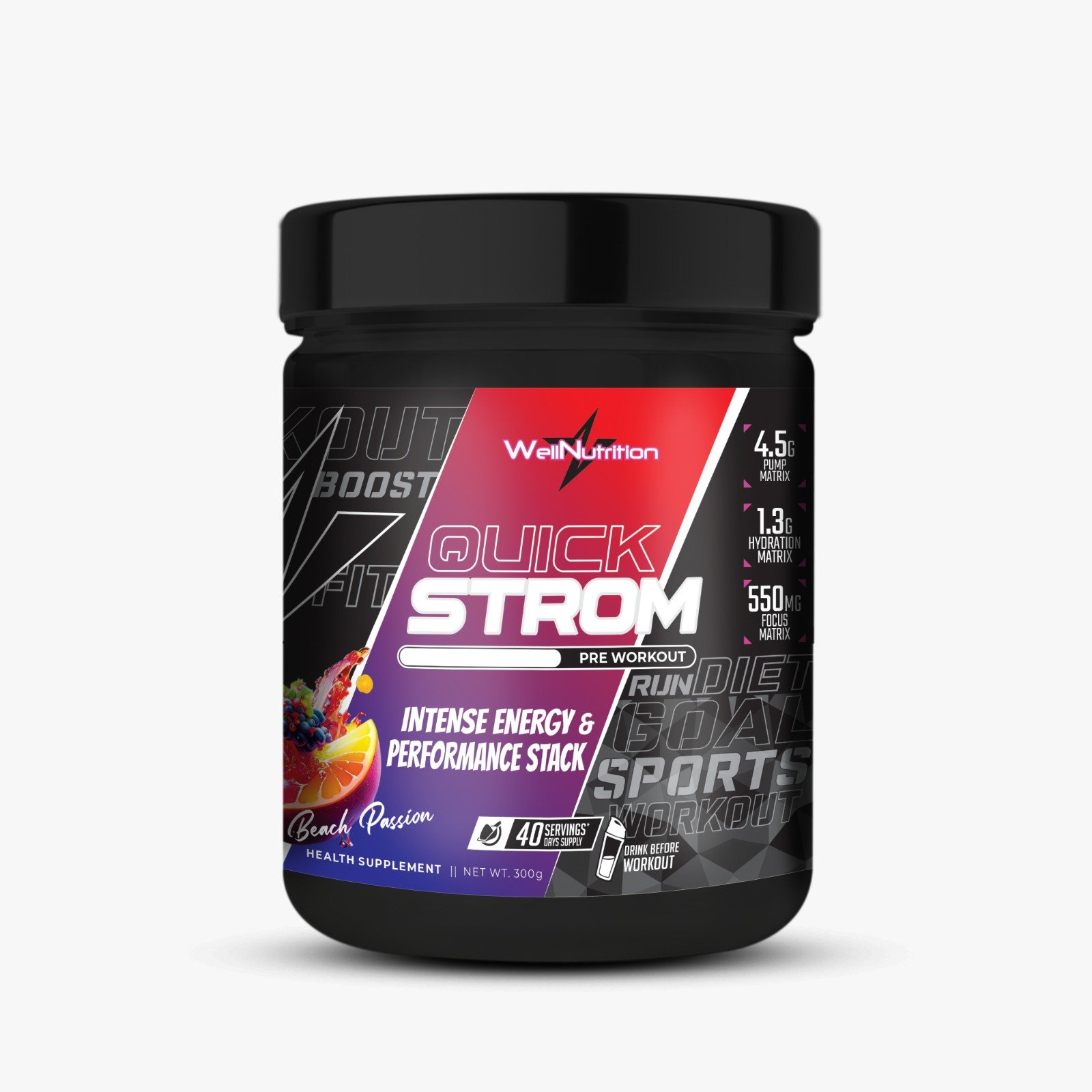 WellNutrition Quick Strom Pre Workout – Beach Passion Flavor
